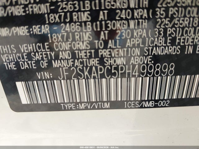45815931 :رقم المزاد ، JF2SKAPC5PH499898 vin ، 2023 Subaru Forester Limited مزاد بيع