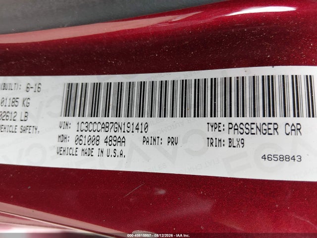 45815957 :رقم المزاد ، 1C3CCCAB7GN191410 vin ، 2016 Chrysler 200 Limited Platinum مزاد بيع