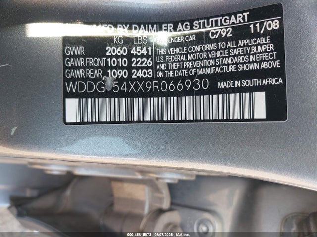 45815973 :رقم المزاد ، WDDGF54XX9R066930 vin ، 2009 Mercedes-benz C 300 Luxury/sport مزاد بيع