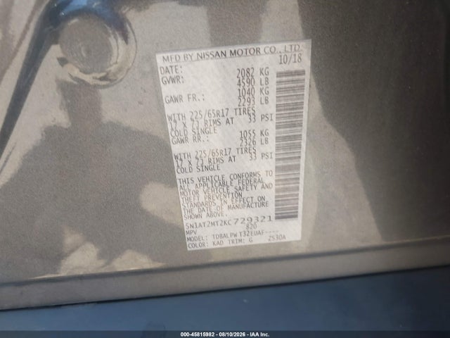 Aukcja sprzedaży 2019 Nissan Rogue S, vin: 5N1AT2MT2KC729321, numer aukcji: 45815982