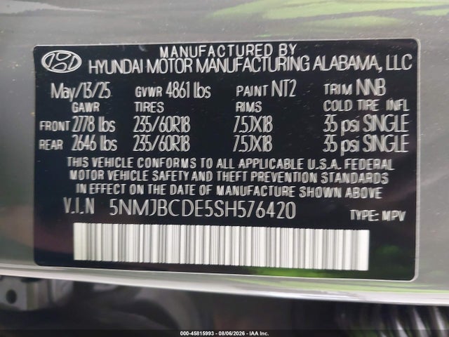 Продаж на аукціоні авто 2025 Hyundai Tucson Sel, vin: 5NMJBCDE5SH576420, номер лоту: 45815993