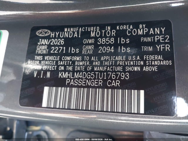 2026 Hyundai Elantra Sel Sport მანქანა იყიდება აუქციონზე, vin: KMHLM4DG5TU176793, აუქციონის ნომერი: 45815996