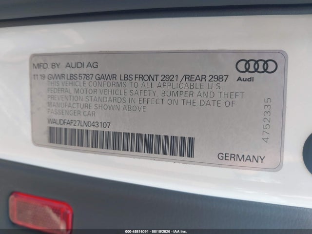 Aukcja sprzedaży 2020 Audi S6 Premium Plus, vin: WAUDFAF27LN043107, numer aukcji: 45816091