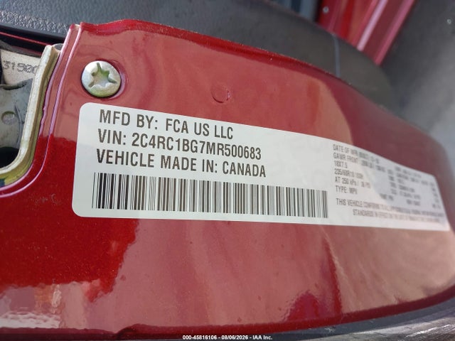 45816106 :رقم المزاد ، 2C4RC1BG7MR500683 vin ، 2021 Chrysler Pacifica Touring L مزاد بيع