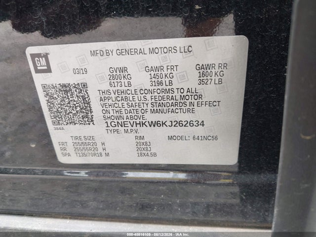 Продаж на аукціоні авто 2019 Chevrolet Traverse 3lt, vin: 1GNEVHKW6KJ262634, номер лоту: 45816109