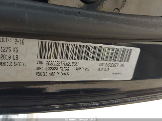45816137 :رقم المزاد ، 2C3CDZBT7GH218301 vin ، 2016 Dodge Challenger R/t Plus مزاد بيع