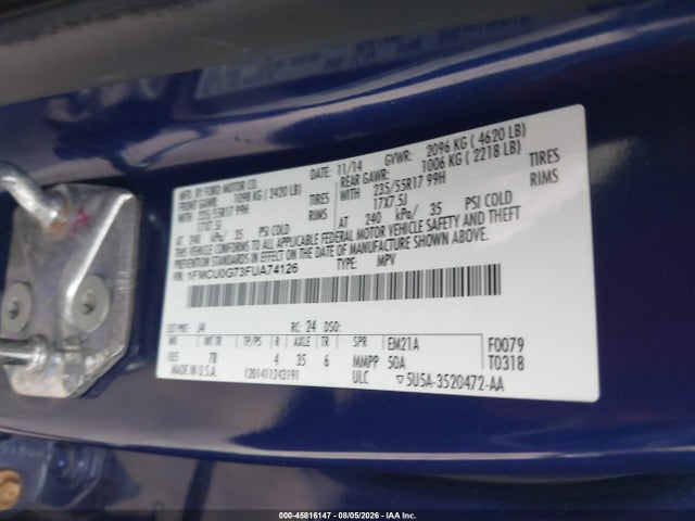 2015 Ford Escape Se მანქანა იყიდება აუქციონზე, vin: 1FMCU0G73FUA74126, აუქციონის ნომერი: 45816147