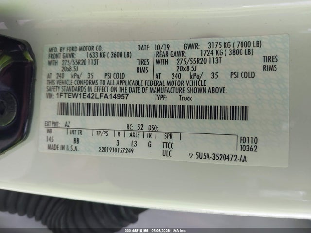 1FTEW1E42LFA14957 Ford F-150 Platinum