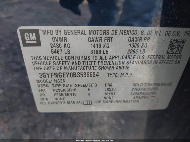 Aukcja sprzedaży 2011 Cadillac Srx Standard, vin: 3GYFNGEY0BS536634, numer aukcji: 45816249