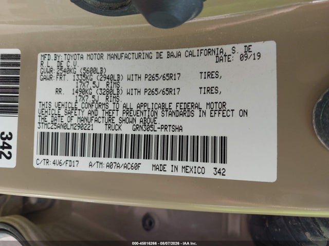 2020 Toyota Tacoma Trd Sport მანქანა იყიდება აუქციონზე, vin: 3TMCZ5AN0LM290221, აუქციონის ნომერი: 45816266