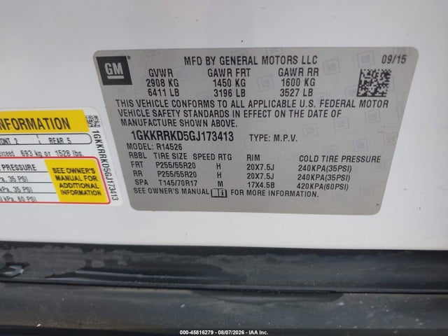 Продаж на аукціоні авто 2016 Gmc Acadia Slt-1, vin: 1GKKRRKD5GJ173413, номер лоту: 45816279