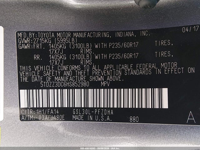 Toyota Sienna L 7 Passenger 2017 5TDZZ3DC6HS852980 Image 9