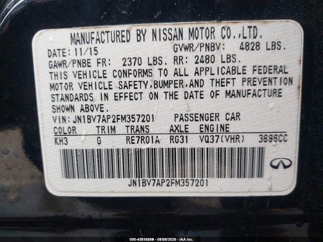 Продажа на аукционе авто 2015 Infiniti Q50 Sport, vin: JN1BV7AP2FM357201, номер лота: 45816289