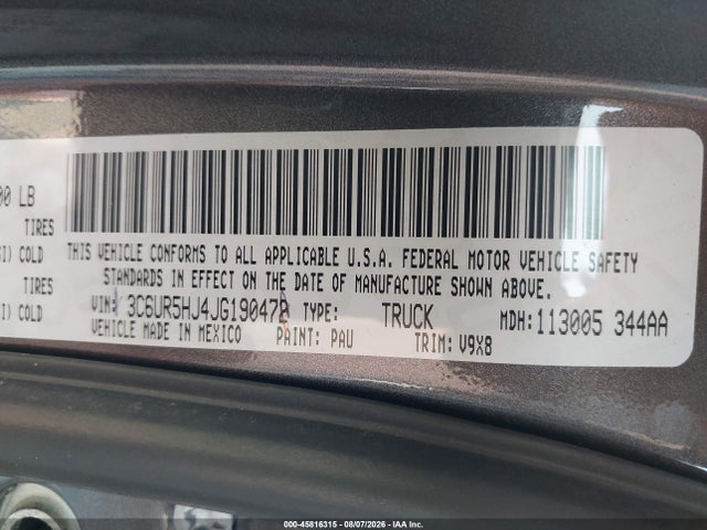 Aukcja sprzedaży 2018 Ram 2500 Tradesman  4x4 8' Box, vin: 3C6UR5HJ4JG190472, numer aukcji: 45816315