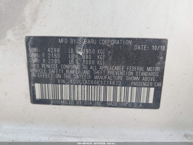 Продажа на аукционе авто 2019 Subaru Impreza 2.0i Premium, vin: 4S3GTAD66K3714873, номер лота: 45816318