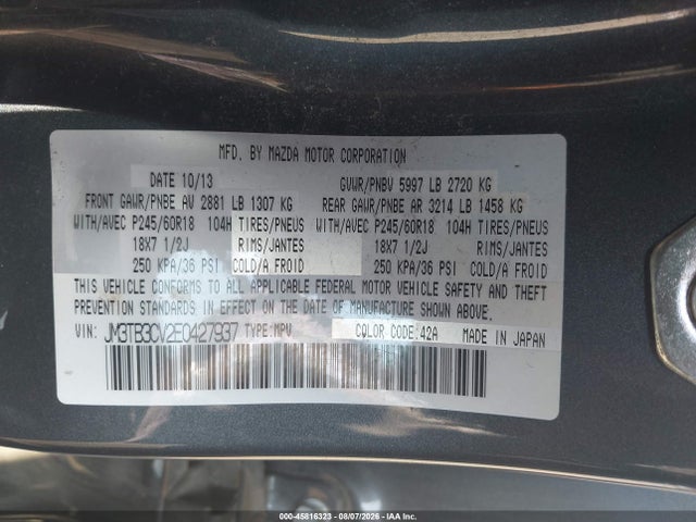 Aukcja sprzedaży 2014 Mazda Cx-9 Touring, vin: JM3TB3CV2E0427937, numer aukcji: 45816323