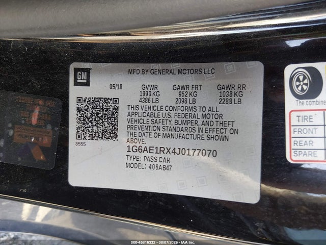 Продаж на аукціоні авто 2018 Cadillac Ats Standard, vin: 1G6AE1RX4J0177070, номер лоту: 45816332