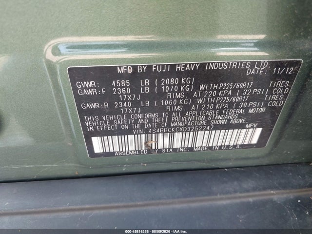 Продаж на аукціоні авто 2013 Subaru Outback 2.5i Limited, vin: 4S4BRCKCXD3252247, номер лоту: 45816356