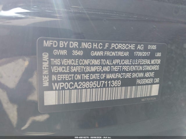 45816376 :رقم المزاد ، WP0CA29895U711369 vin ، 2005 Porsche Boxster مزاد بيع
