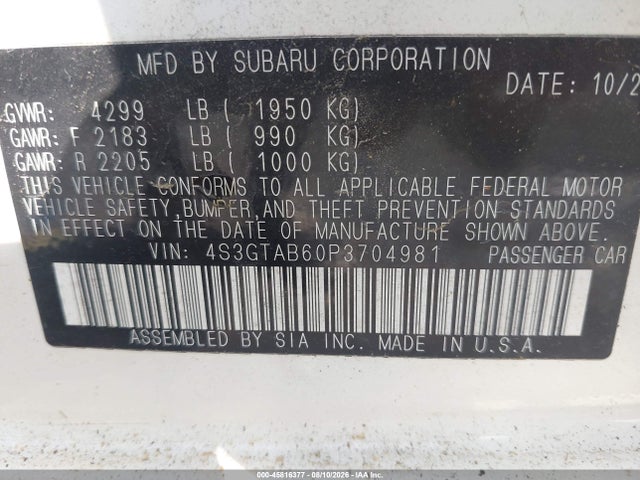 45816377 :رقم المزاد ، 4S3GTAB60P3704981 vin ، 2023 Subaru Impreza Base 5-door مزاد بيع