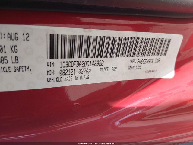 Продажа на аукционе авто 2013 Dodge Dart Rallye, vin: 1C3CDFBA2DD142928, номер лота: 45816398
