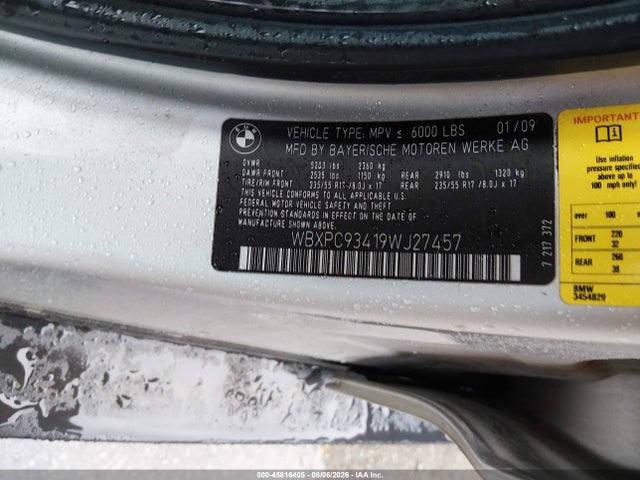 Aukcja sprzedaży 2009 Bmw X3 Xdrive30i, vin: WBXPC93419WJ27457, numer aukcji: 45816405
