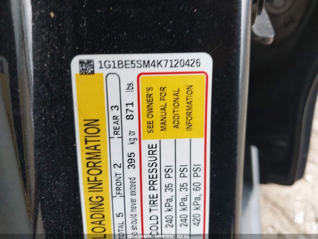 45816470 :رقم المزاد ، 1G1BE5SM4K7120426 vin ، 2019 Chevrolet Cruze Lt مزاد بيع