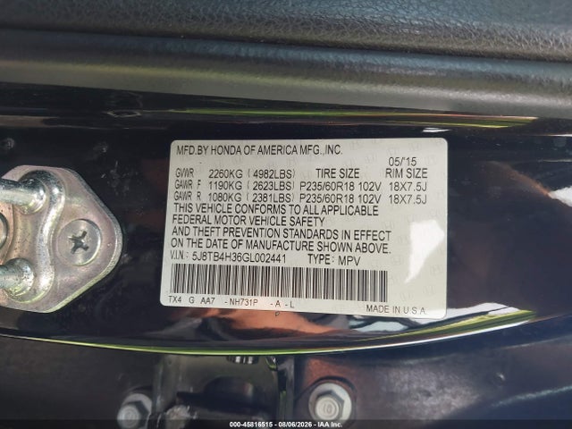 45816515 :رقم المزاد ، 5J8TB4H36GL002441 vin ، 2016 Acura Rdx Acurawatch Plus Package مزاد بيع