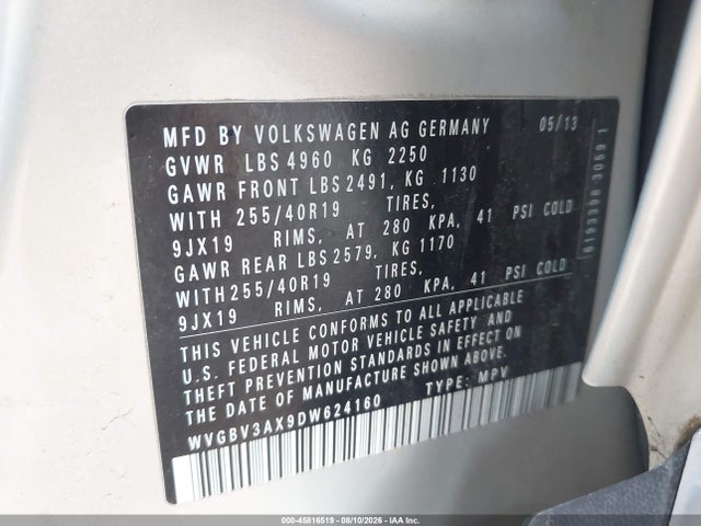Продаж на аукціоні авто 2013 Volkswagen Tiguan Sel, vin: WVGBV3AX9DW624160, номер лоту: 45816519