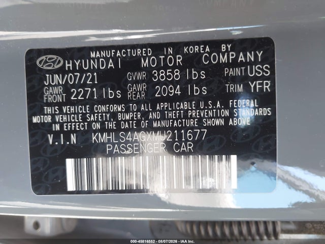 45816552 :رقم المزاد ، KMHLS4AGXMU211677 vin ، 2021 Hyundai Elantra Sel مزاد بيع