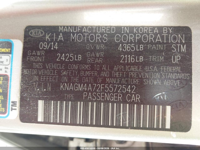 KIA Optima Lx 2015 KNAGM4A72F5572542 Image 9