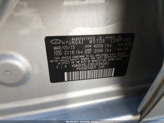 2013 Hyundai Elantra Gt მანქანა იყიდება აუქციონზე, vin: KMHD35LE9DU094581, აუქციონის ნომერი: 45816610