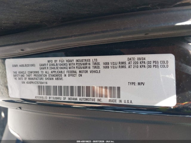Продажа на аукционе авто 2005 Subaru Outback 2.5i, vin: 4S4BP61C757334116, номер лота: 45816623