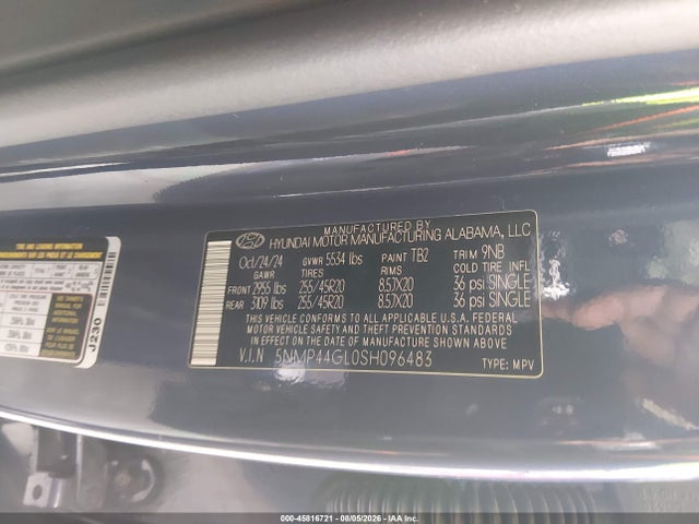 Продаж на аукціоні авто 2025 Hyundai Santa Fe Limited, vin: 5NMP44GL0SH096483, номер лоту: 45816721