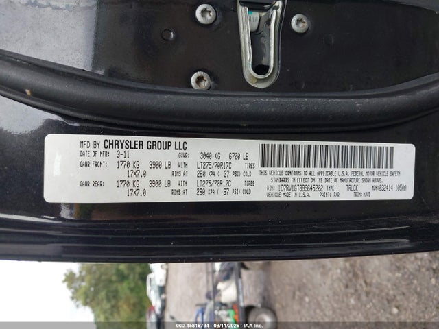 2011 Ram Ram 1500 Slt მანქანა იყიდება აუქციონზე, vin: 1D7RV1GT8BS645202, აუქციონის ნომერი: 45816734