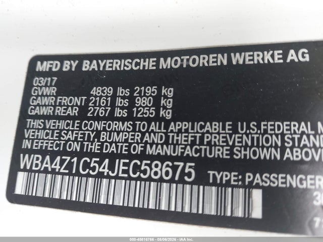 2018 Bmw 430i მანქანა იყიდება აუქციონზე, vin: WBA4Z1C54JEC58675, აუქციონის ნომერი: 45816766