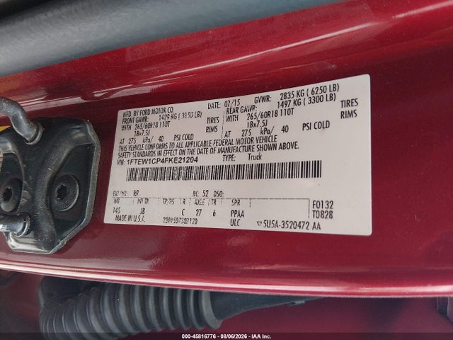 Auction sale of the 2015 Ford F-150 Xlt, vin: 1FTEW1CP4FKE21204, lot number: 45816776
