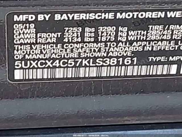 Aukcja sprzedaży 2019 Bmw X7 Xdrive50i, vin: 5UXCX4C57KLS38161, numer aukcji: 45816777