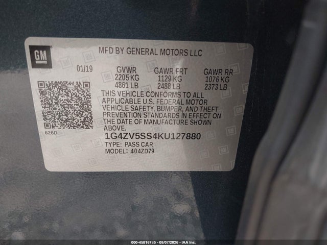 45816785 :رقم المزاد ، 1G4ZV5SS4KU127880 vin ، 2019 Buick Lacrosse Awd Avenir مزاد بيع