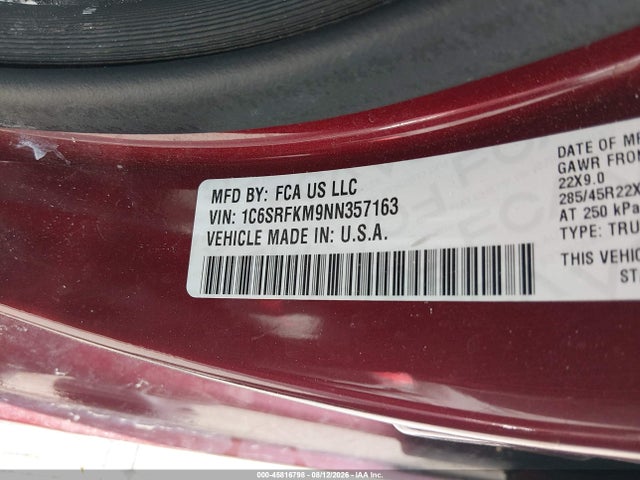 Продаж на аукціоні авто 2022 Ram 1500 Limited Longhorn  4x4 5'7 Box, vin: 1C6SRFKM9NN357163, номер лоту: 45816798