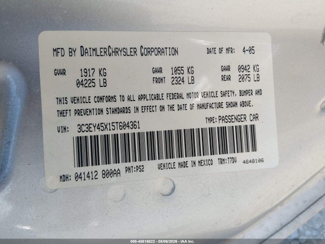 2005 Chrysler Pt Cruiser მანქანა იყიდება აუქციონზე, vin: 3C3EY45X15T604361, აუქციონის ნომერი: 45816822