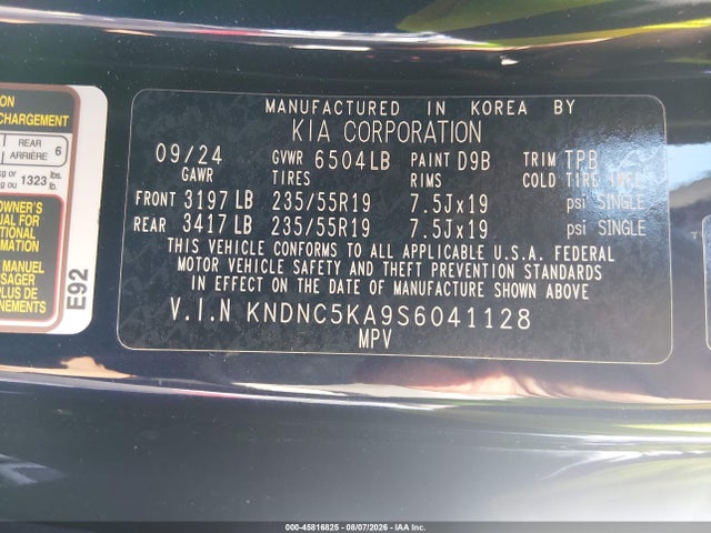 Aukcja sprzedaży 2025 Kia Carnival Mpv Hybrid Ex, vin: KNDNC5KA9S6041128, numer aukcji: 45816825