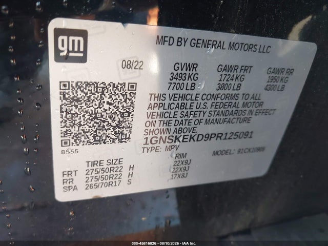 Aukcja sprzedaży 2023 Chevrolet Suburban 4wd Rst, vin: 1GNSKEKD9PR125091, numer aukcji: 45816826