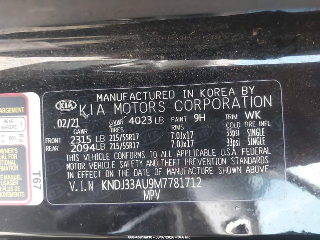 Продажа на аукционе авто 2021 Kia Soul Ex, vin: KNDJ33AU9M7781712, номер лота: 45816830