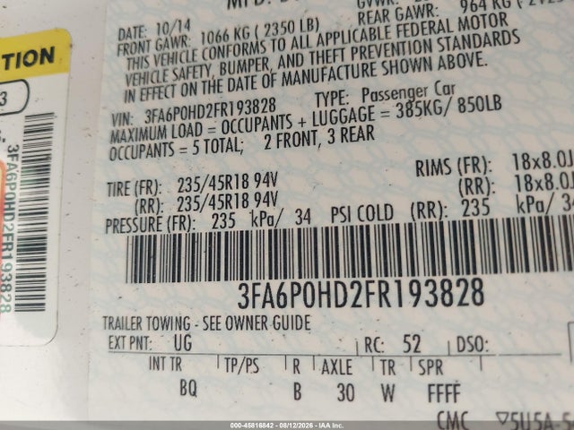 Ford FUSION SE 2015 3FA6P0HD2FR193828 Image 9