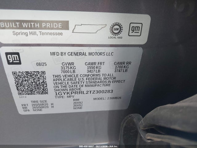 Продаж на аукціоні авто 2026 Cadillac Lyriq Premium Luxury Awd, vin: 1GYKPRRL2TZ300283, номер лоту: 45816857