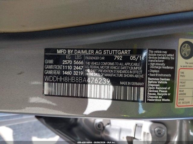 2011 Mercedes-benz E 350 4matic მანქანა იყიდება აუქციონზე, vin: WDDHH8HB8BA476239, აუქციონის ნომერი: 45816864