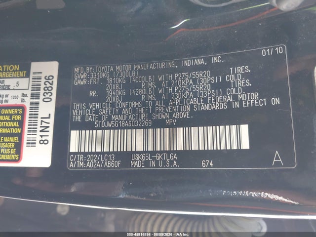 Aukcja sprzedaży 2010 Toyota Sequoia Limited 5.7l V8, vin: 5TDJW5G18AS032269, numer aukcji: 45816898