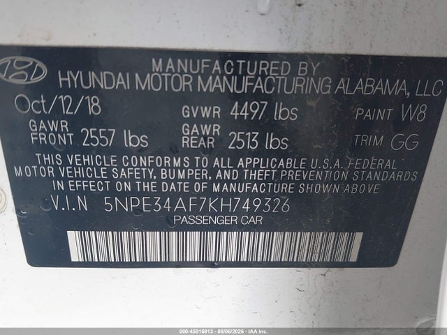 Hyundai SONATA SEL 2019 5NPE34AF7KH749326 Image 9