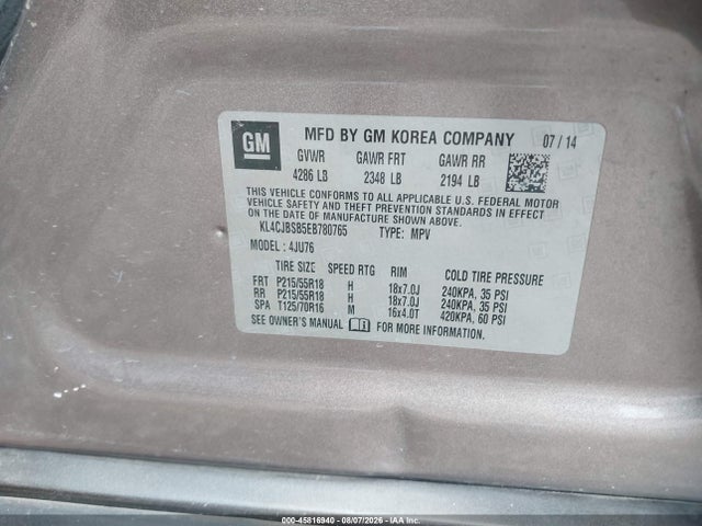 Продаж на аукціоні авто 2014 Buick Encore Convenience, vin: KL4CJBSB5EB780765, номер лоту: 45816940